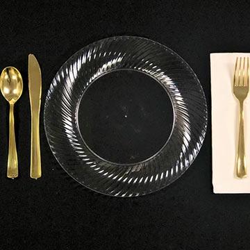 Disposable Clear plate with Gold Plastic Ware