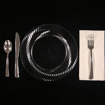 Disposable Clear plate with Silver Plastic Ware